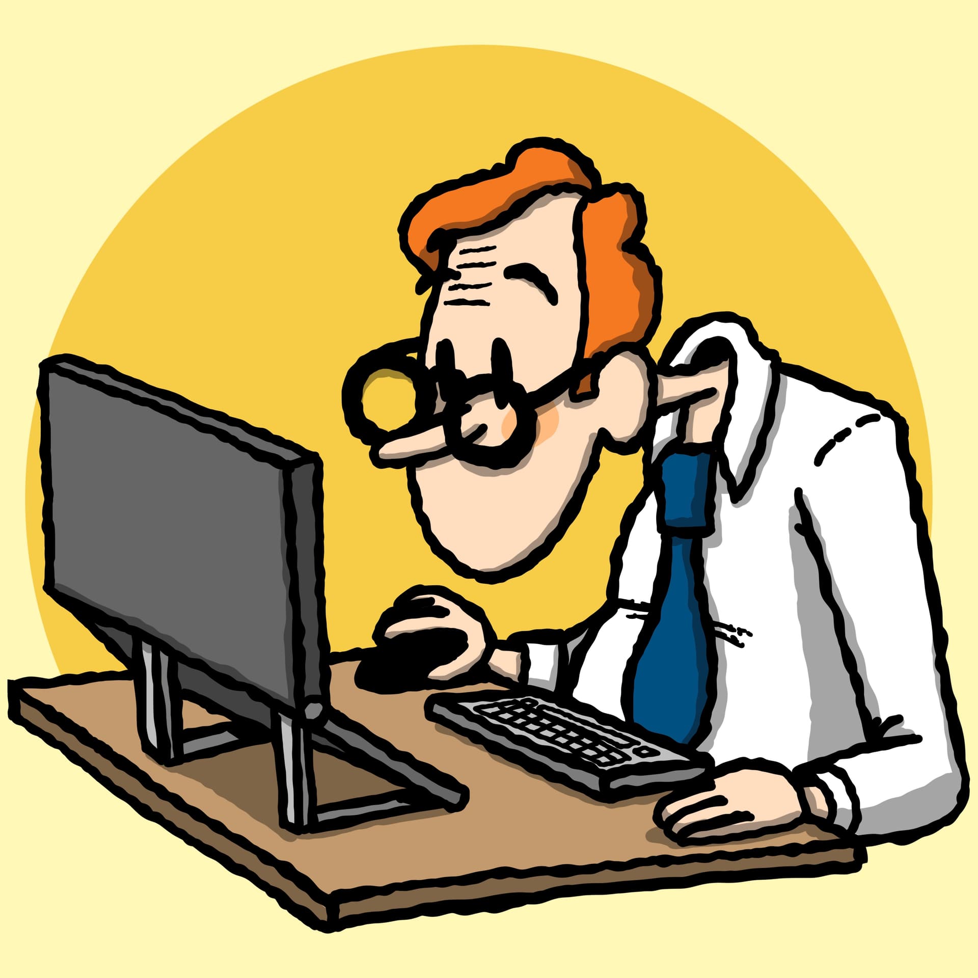کارشناس پشت میز در حال کار با رایانه